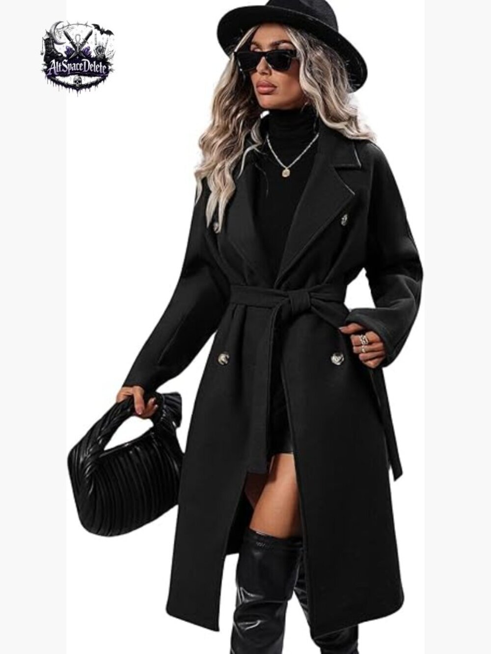 Long Wool Pea Coat Double Breasted Trench Belted Winter Warm Overcoat